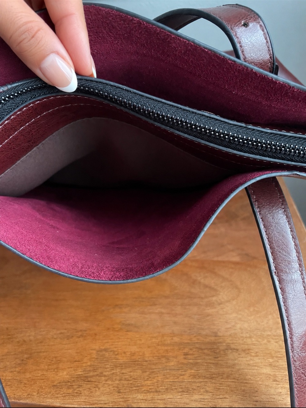 Burgundy Faux Leather Tote Bag Large Shoulder Bag - Picture 7 of 10